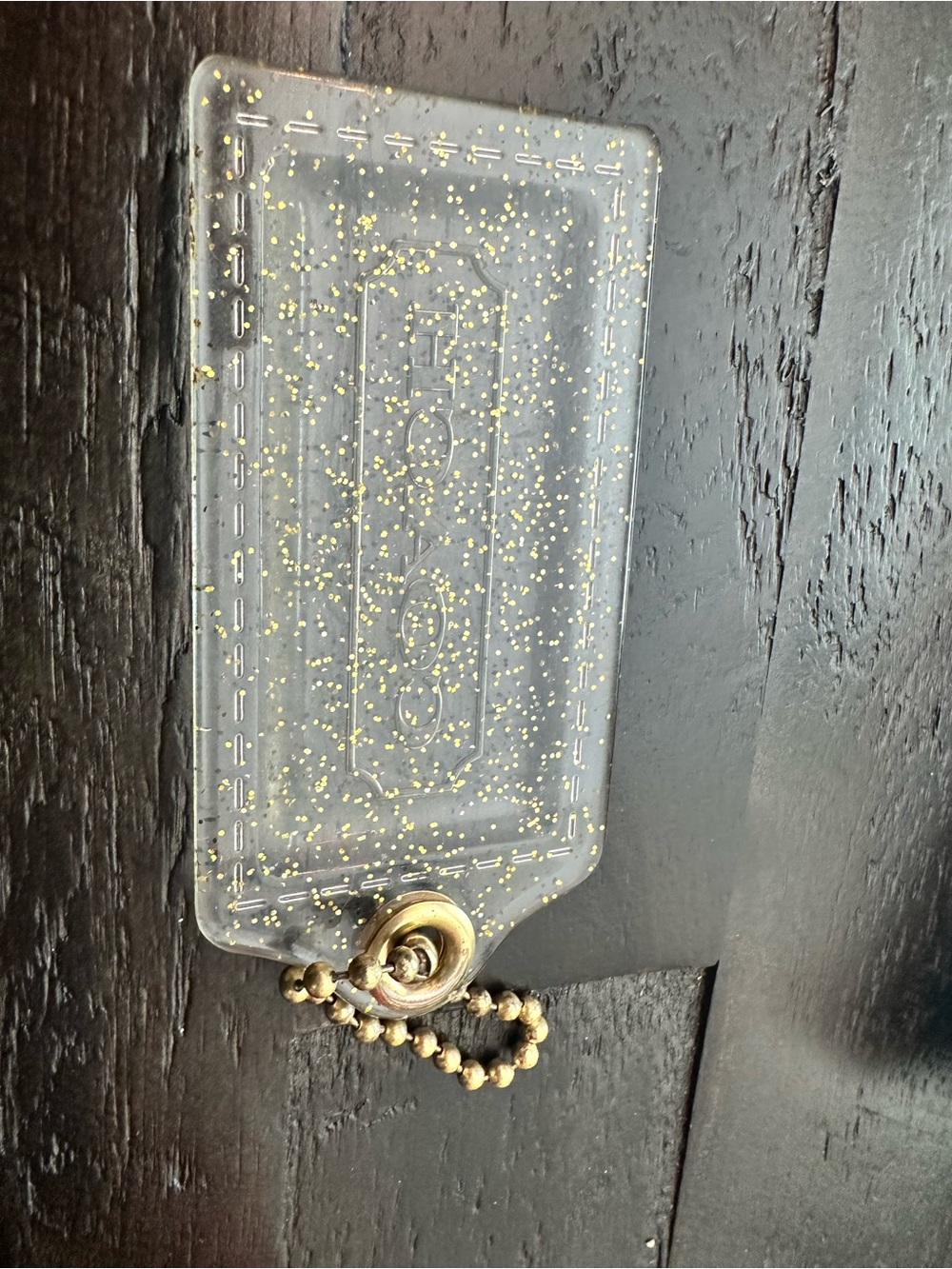 Coach Poppy Clear Glitter Key Tag with Gold tone Bead Chain - Picture 5 of 5